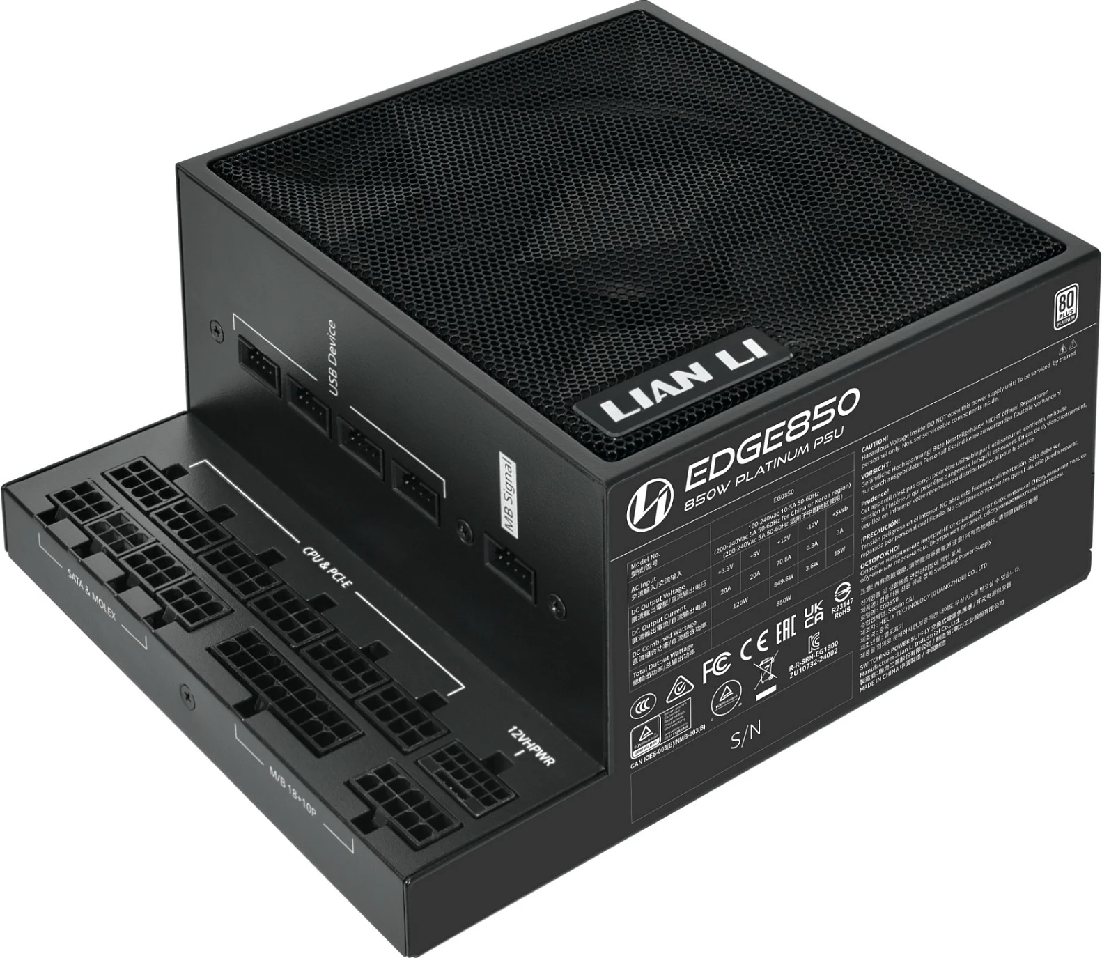 Furnizues rryme Lian Li EDGE EG0850, 850W, 80 PLUS Platinum, ATX 3.1, PCIe 5.1, i zi