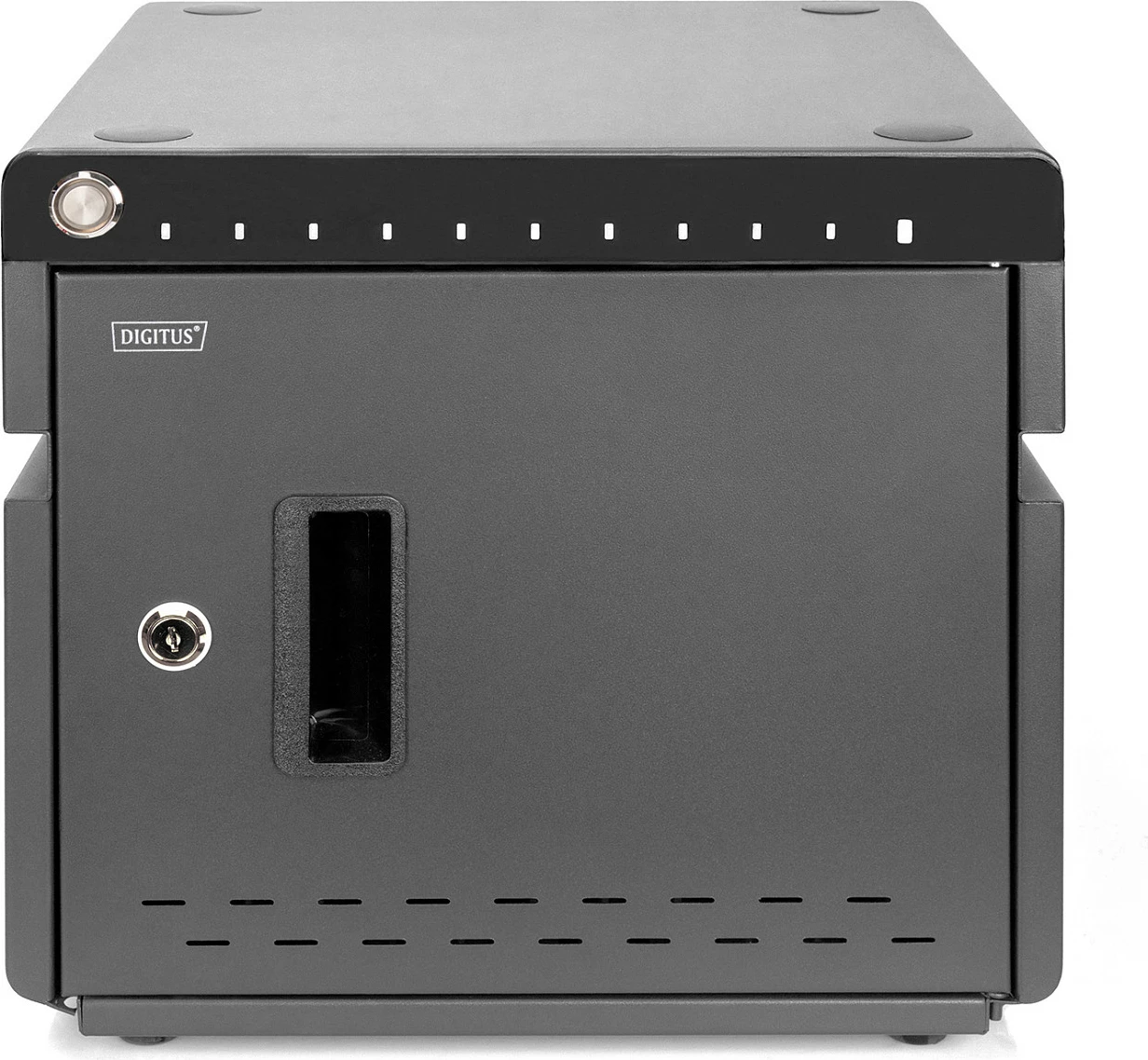 Kasë karikimi Digitus për 10 laptopë/tabletë deri 14", USB-C 20W, UV-C dezinfektim, e zezë