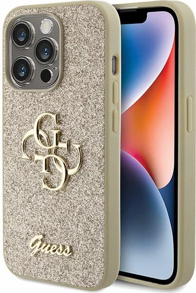 Mbështjellës Guess Glitter Script Big 4G për iPhone 15 Pro Max, Ari