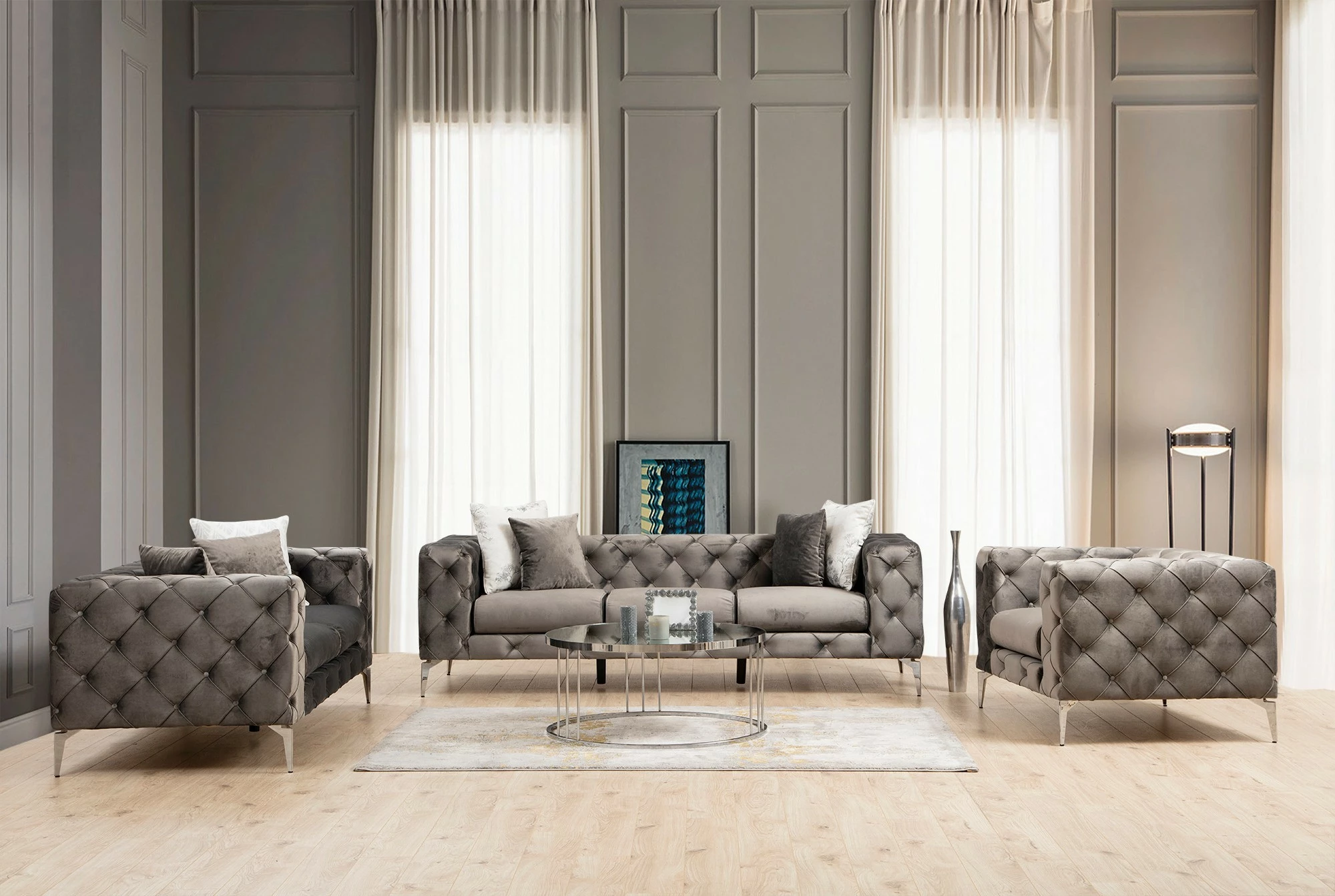 Divan treshe Como, ngjyrë antracit, Atelier del Sofa