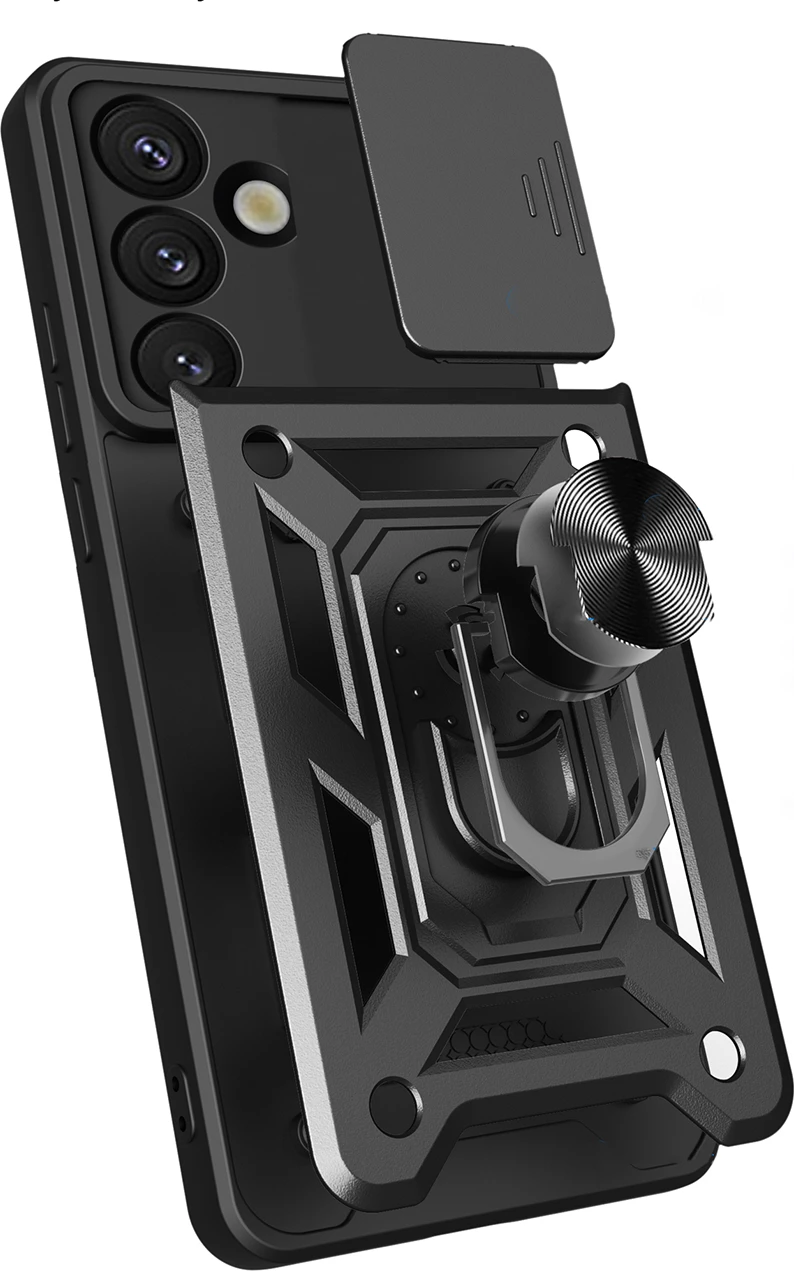 Mbështjellës Hurtel Hybrid Armor Camshield me stand dhe kapak kamere për Nothing Phone (3a) 5G, i zi