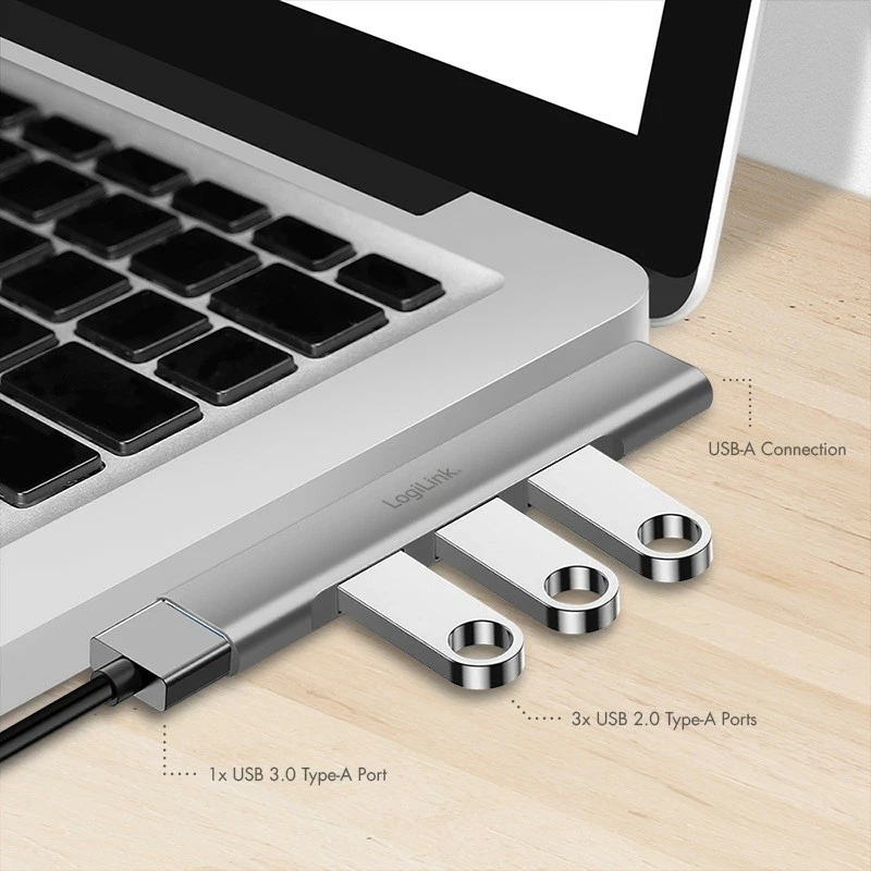 Hub USB LogiLink 4 porte, 1x USB 3.0, 3x USB 2.0, argjendtë