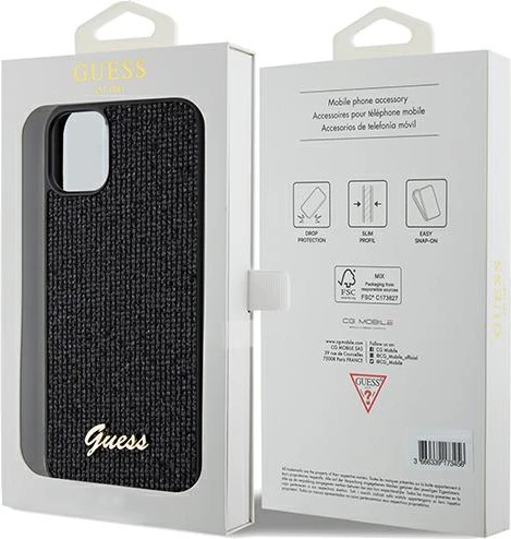 Mbështjellës Guess Disco Metal Script për iPhone 11/XR, TPU, i zi
