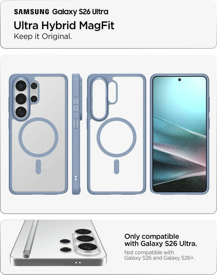 Mbështjellës Spigen Ultra Hybrid MagSafe për Samsung Galaxy S26 Ultra, TPU+PC, Clear Blue, 1 copë