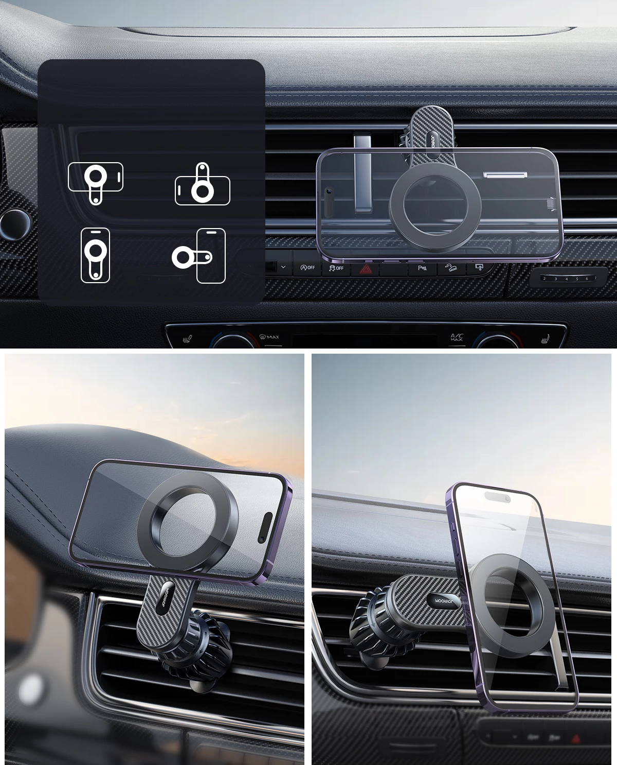 Mbështjellës magnetik për makinë Joyroom JR-ZS355 për iPhone, MagSafe, zi
