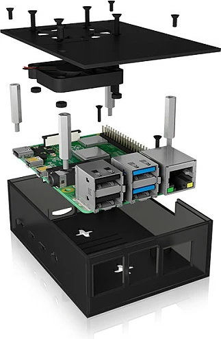 Kasë ICY BOX IB-RP108 për Raspberry Pi 4, me ventilator 40 mm, antracit/zi