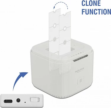 Docking station DeLOCK M.2 NVMe, 2 slote, klonim, USB-C 10 Gbit/s, e bardhë