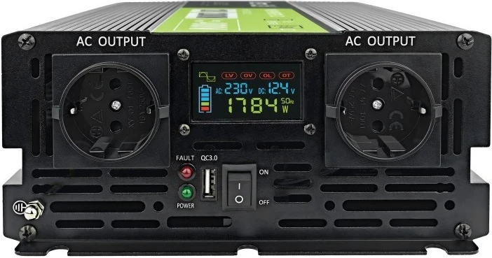 Inverter për makinë Green Cell PowerInverter LCD 12V në 230V 2000W/40000W me ekran LCD - valë të pastër