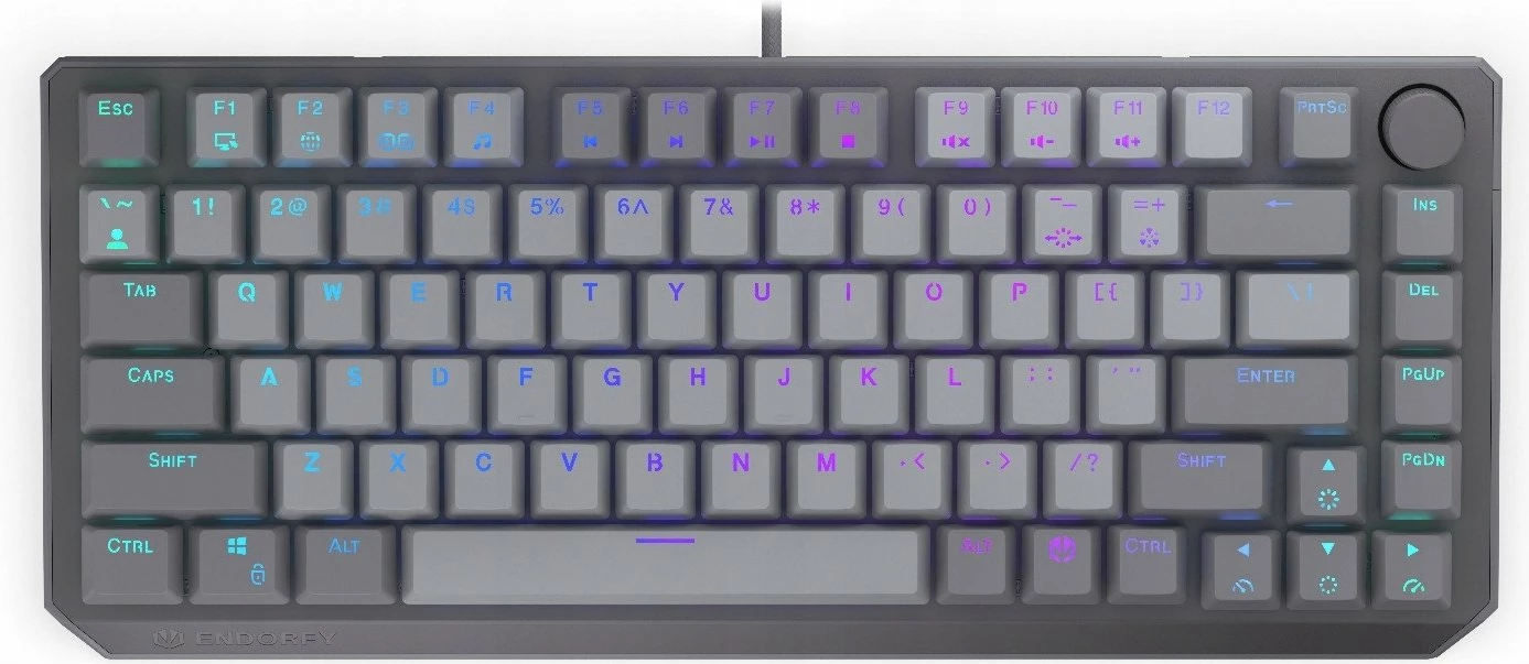 Klawiaturë mekanike Endorfy Thock V2 75% EY5A127, ENDORFY Red switch, hot-swap, ARGB, US ANSI, gri, set me kabllo USB-C dhe 2 switch rezervë