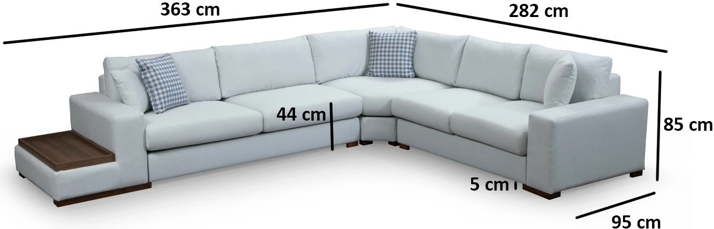 Këndare Atelier del Sofa, Loop 23, ngjyrë bezhë, këmbë druri arre, 282x363x95x85cm, 4 jastëkë