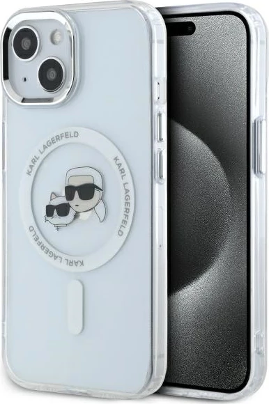 Mbështjellës Karl Lagerfeld IML Metal Karl&Choupette Head MagSafe për iPhone 14, Bardhë