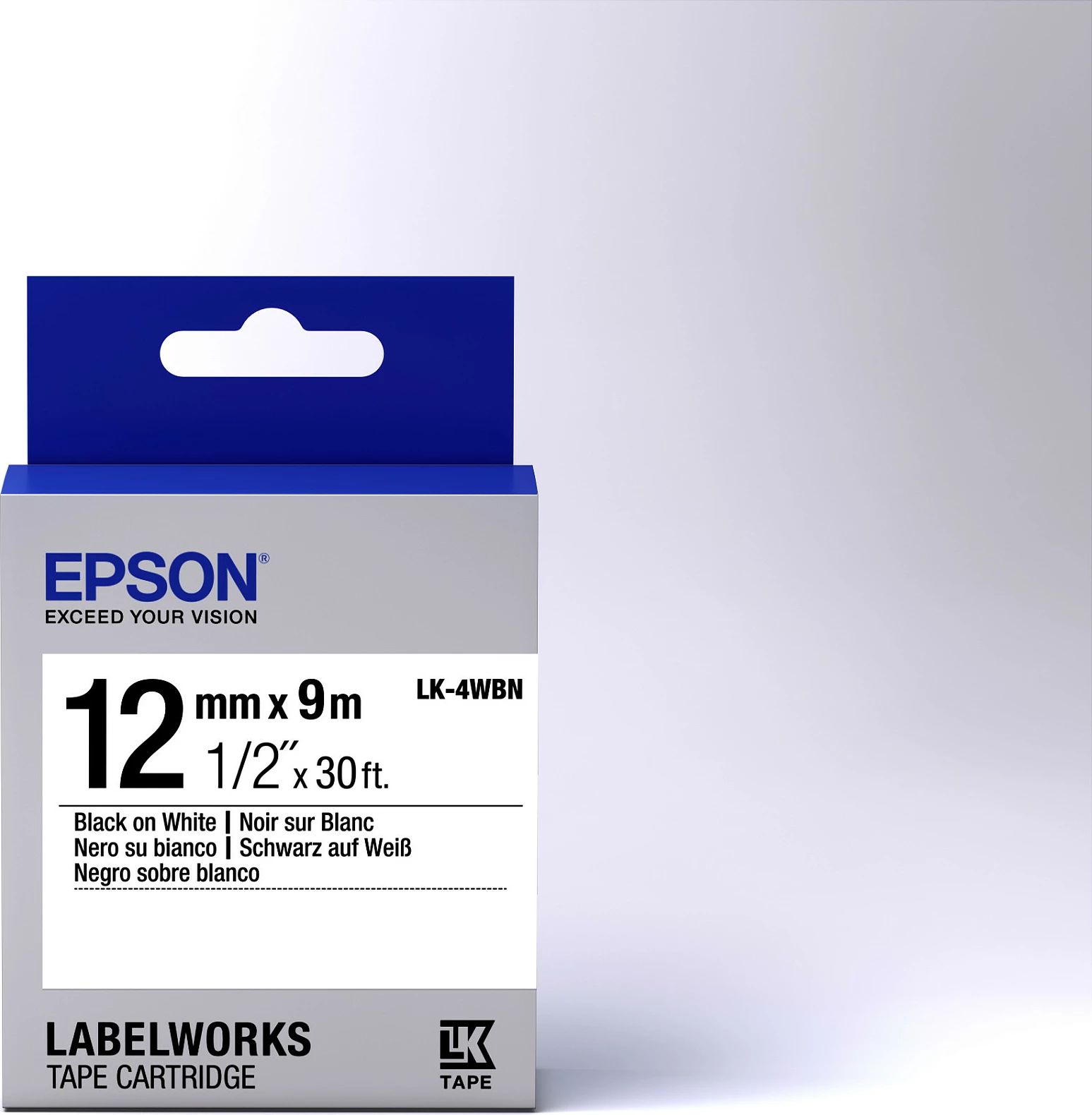 Shirit etikete Epson LabelWorks LK-4WBN, 12 mm x 9 m, zi në të bardhë