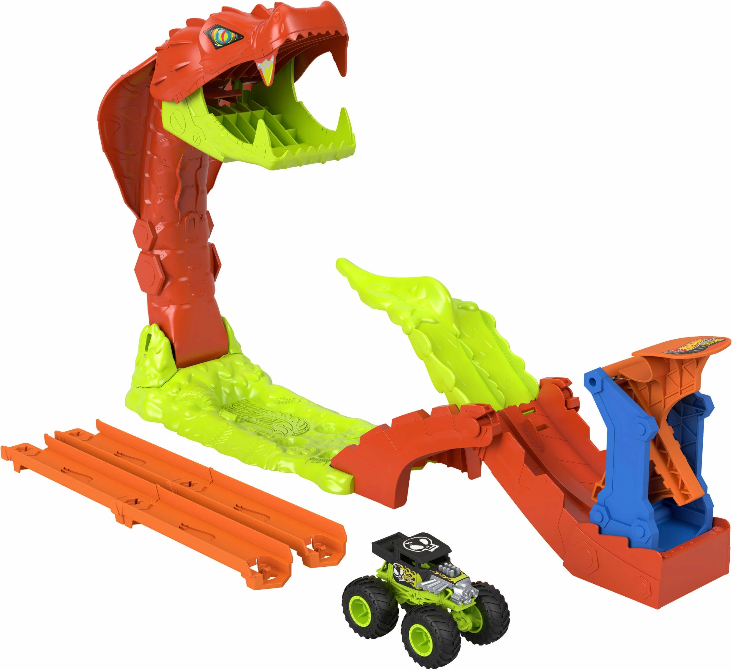 Set pistë makinash Hot Wheels Monster Truck JJN44, shkallë 1:64, me launcher dhe 1 makinë Bone Shaker