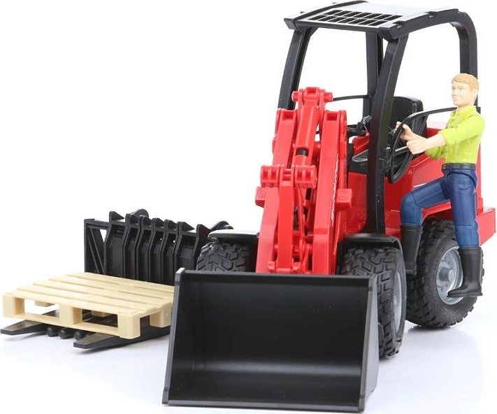 Lodër ngarkues BRUDER Schaffer me figurë operatori, 1:16, e kuqe, set