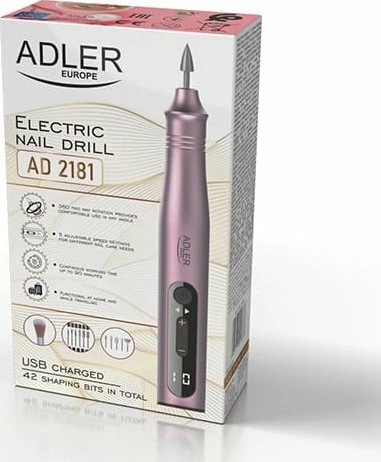 Set frezë thonjsh Adler AD 2181 11-në-1, 13500 RPM, USB-C, rozë