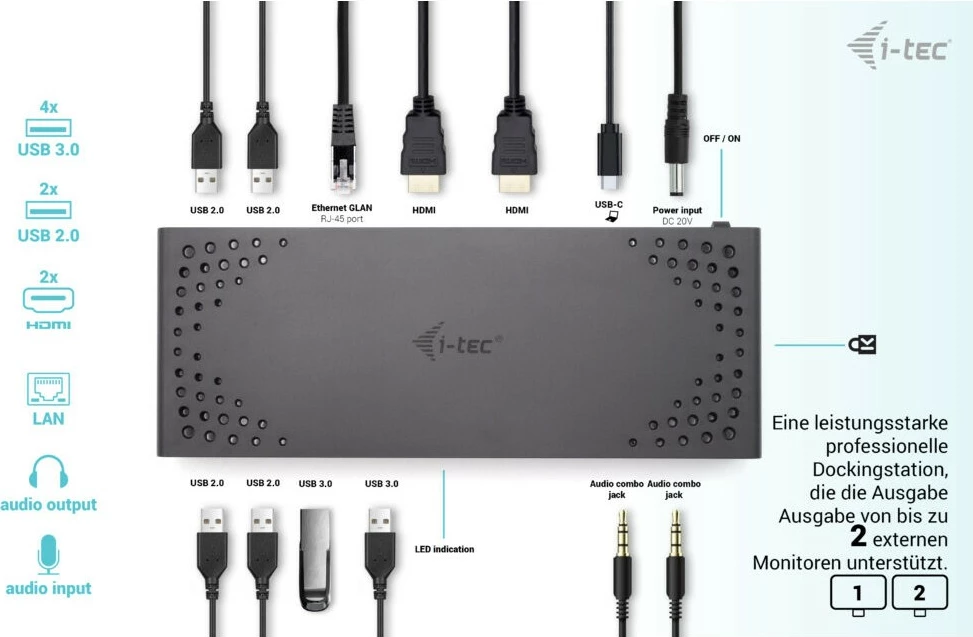 Docking station i-tec USB 3.0/USB-C/Thunderbolt, Dual Display, Power Delivery 100W, i zi