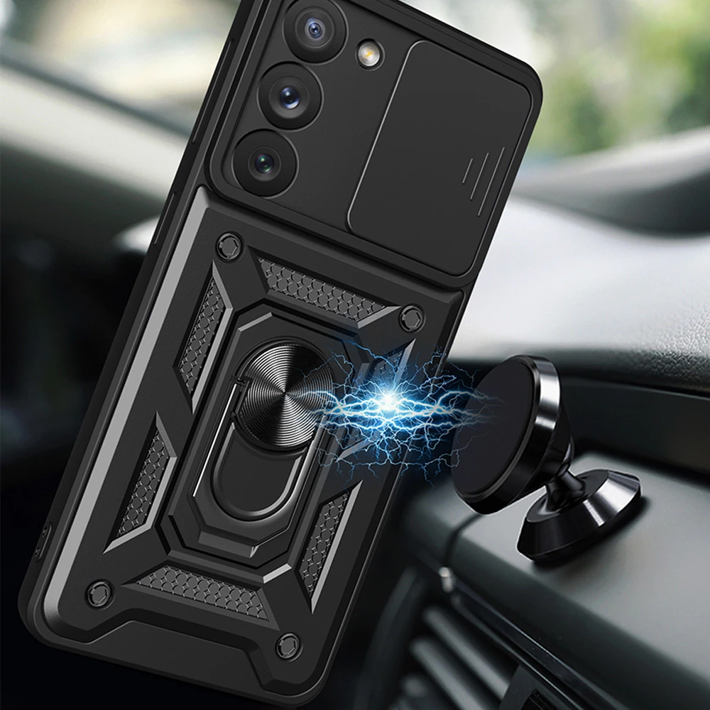 Mbështjellës Hurtel Hybrid Armor Camshield për Samsung Galaxy S23+, me kapak kamere, Kaltër
