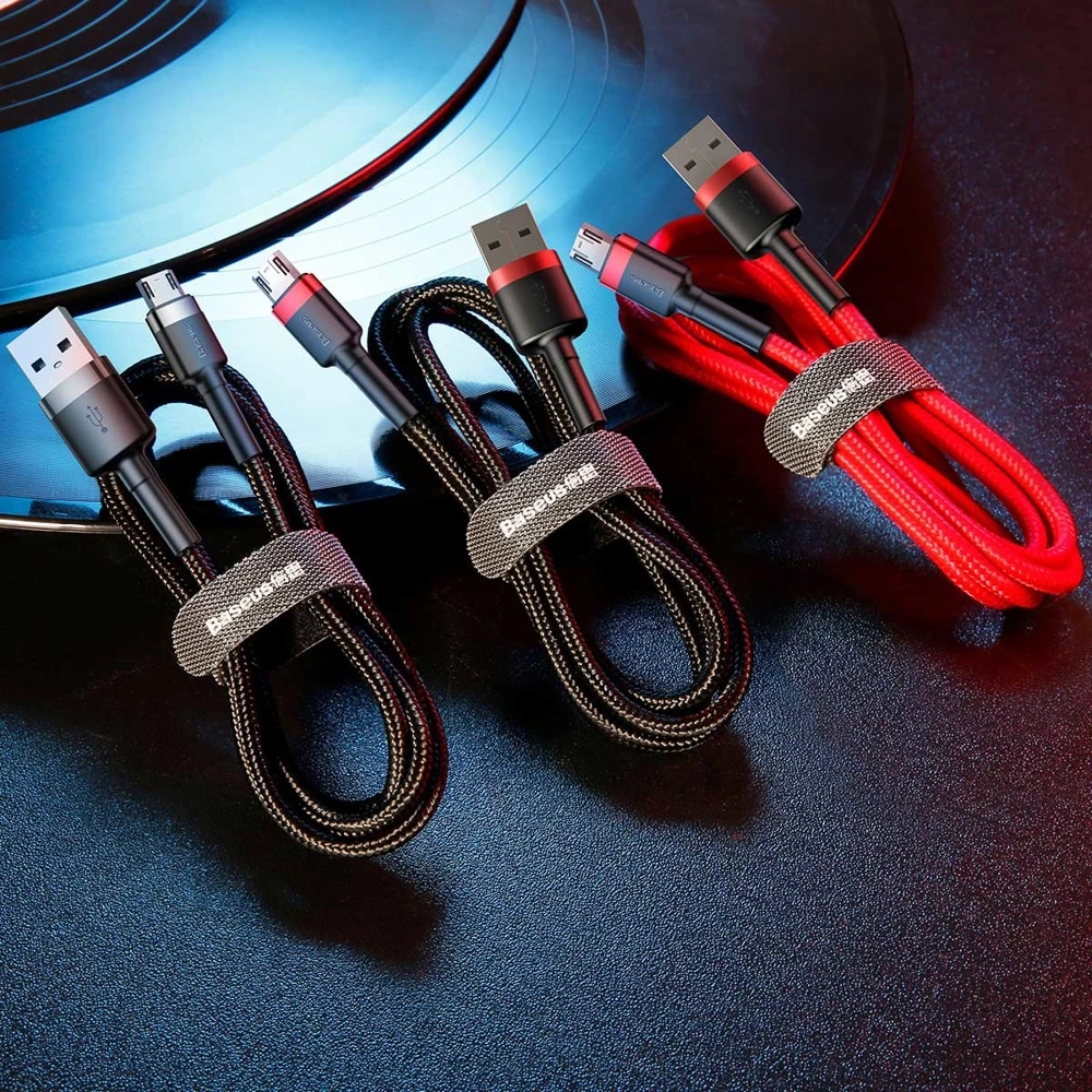 Kabllo Baseus Cafule CAMKLF-B91, USB-A në micro USB, 1m, e zezë/kuqe
