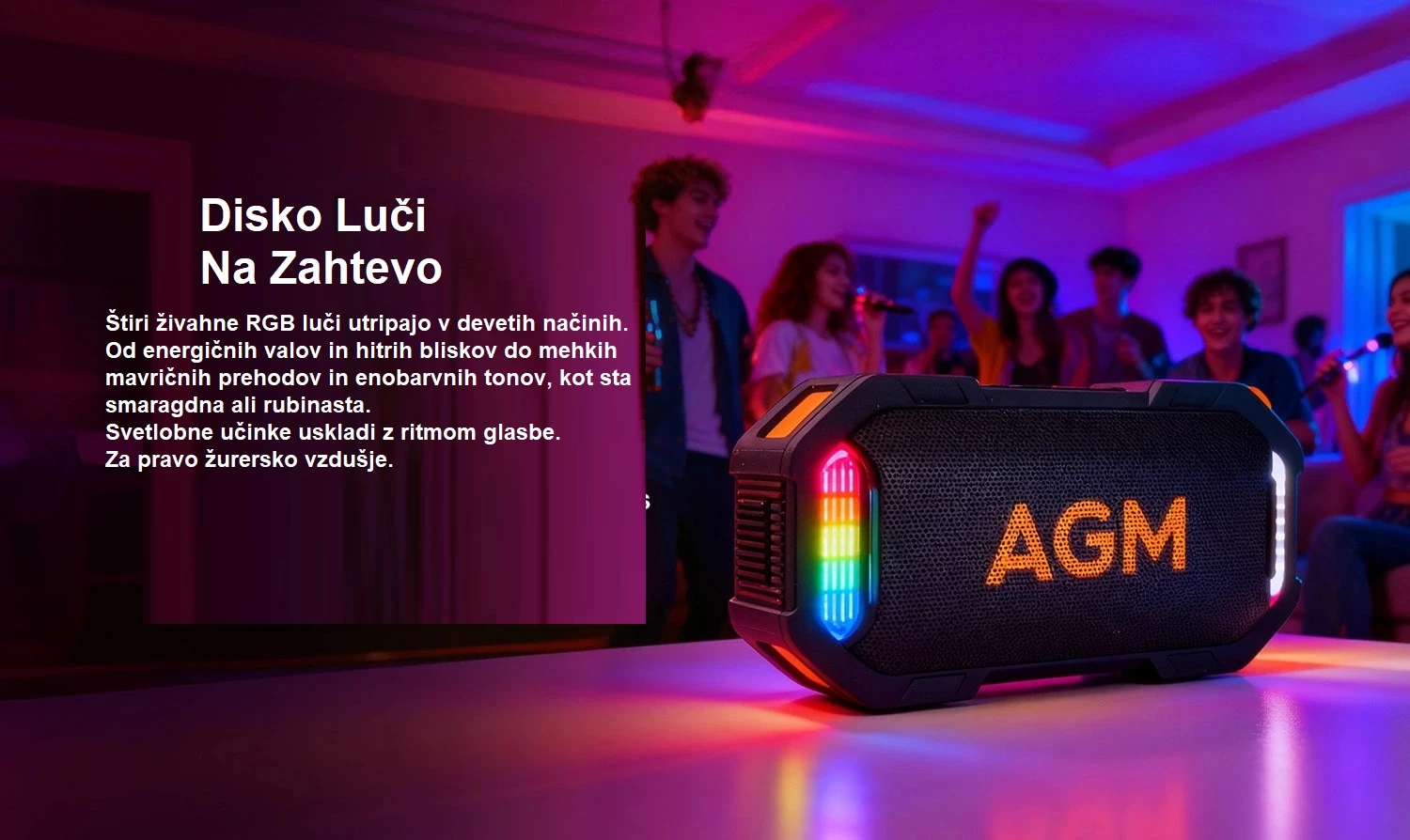 Altoparlant Bluetooth AGM MagROCK 8W TWS IPX7 me magnet dhe RGB, i zi