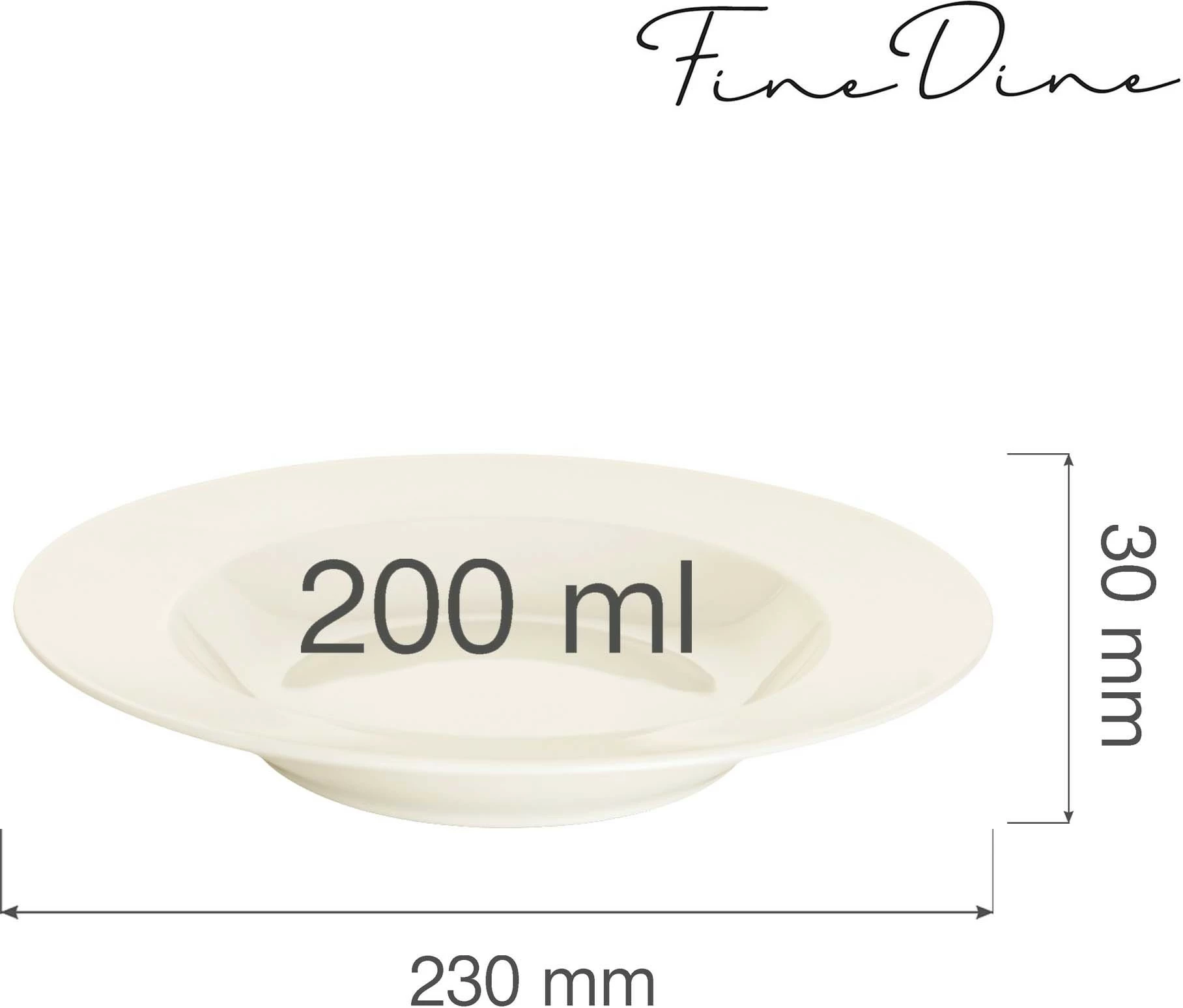 Pjatë e thellë Fine Dine Crema 230mm 200ml, krem, set 6 copë