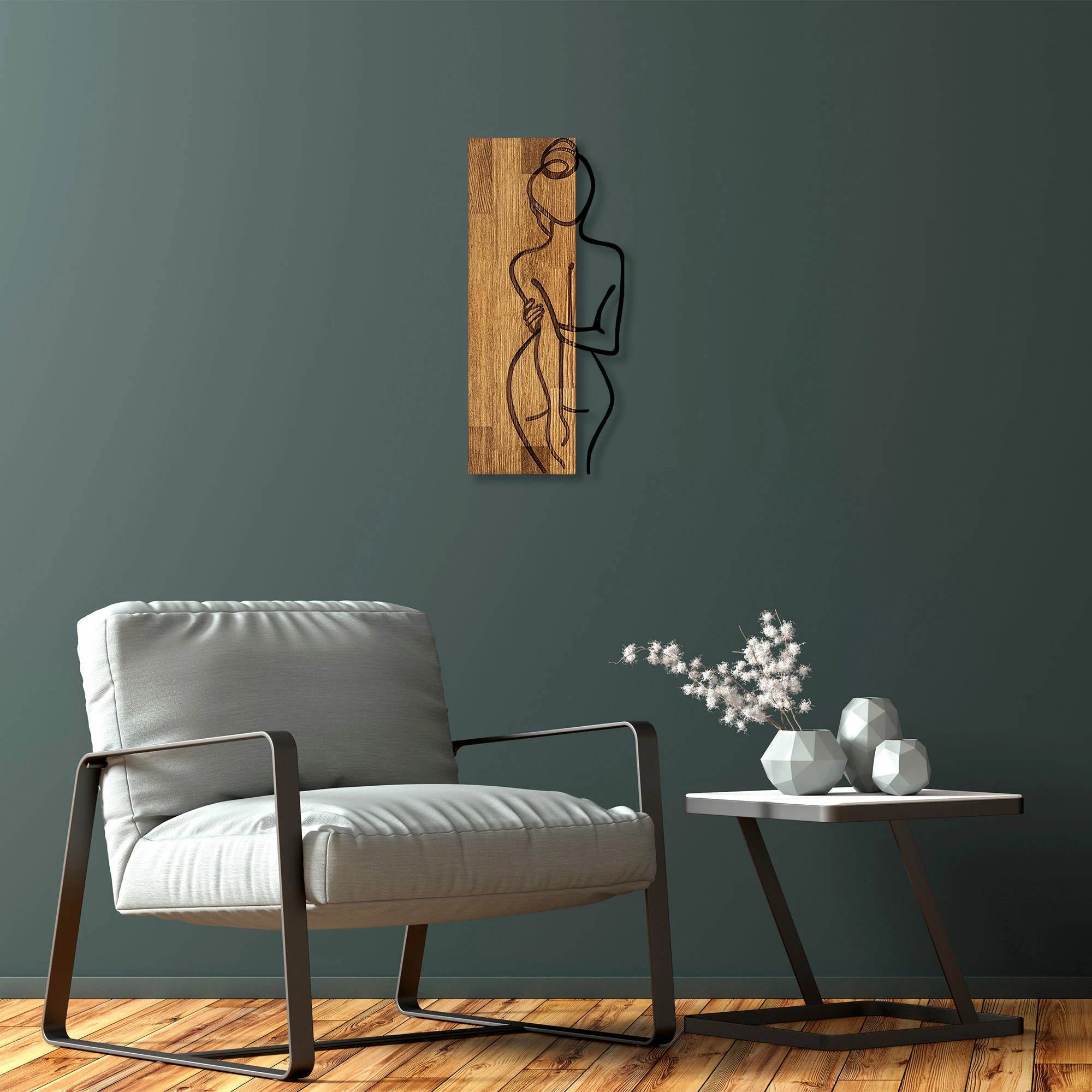 Aksesor dekorativ muri prej druri, Wallity, MA-294, ngjyrë arre dhe e zezë, 27x58cm