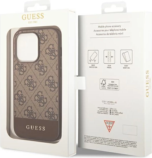 Mbështjellës Guess GUHCP14LG4GLBR për iPhone 14 Pro 6.1", hardcase, kafe