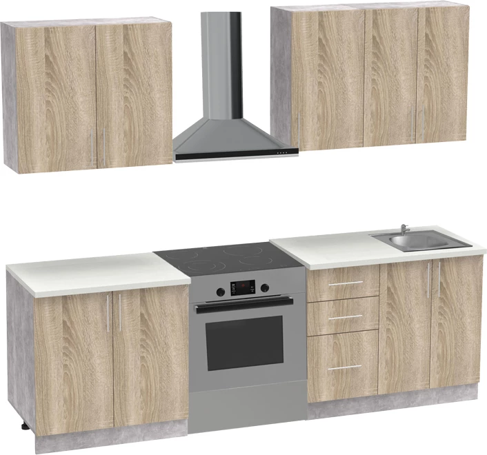 Njësi kuzhine Festa V melamine, ngjyrë sonoma dhe sipërfaqe pune ngjyrë gri e lehtë 160x60x85cm