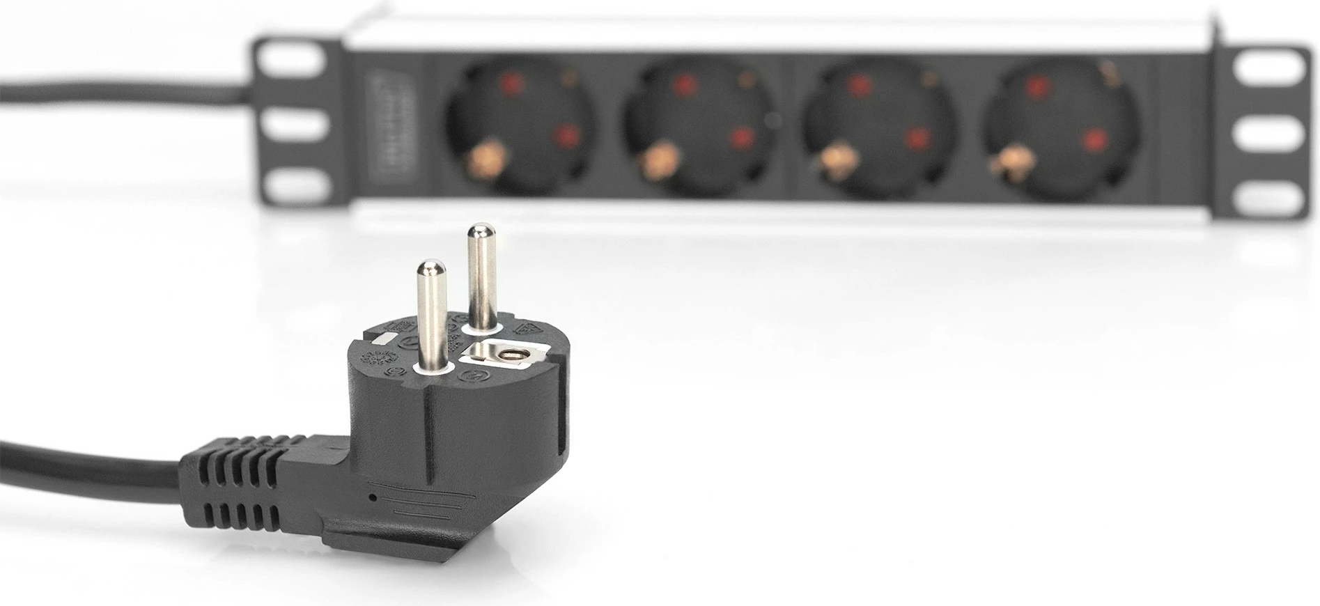 Prizë rack Digitus 10”, 4 dalje, alumini, 1U, e zezë