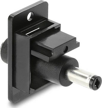 Adapter DC panel-mount DeLOCK 5.5x2.1mm femër në 5.5x2.1mm mashkull, i zi