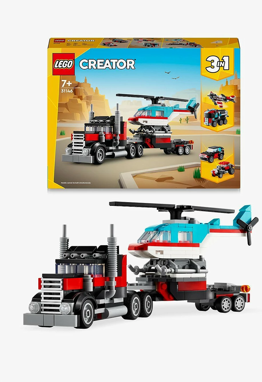 Set ndërtimi LEGO Creator 3in1, Kamion me platformë dhe Helikopter, 270 pjesë, Multingjyrësh