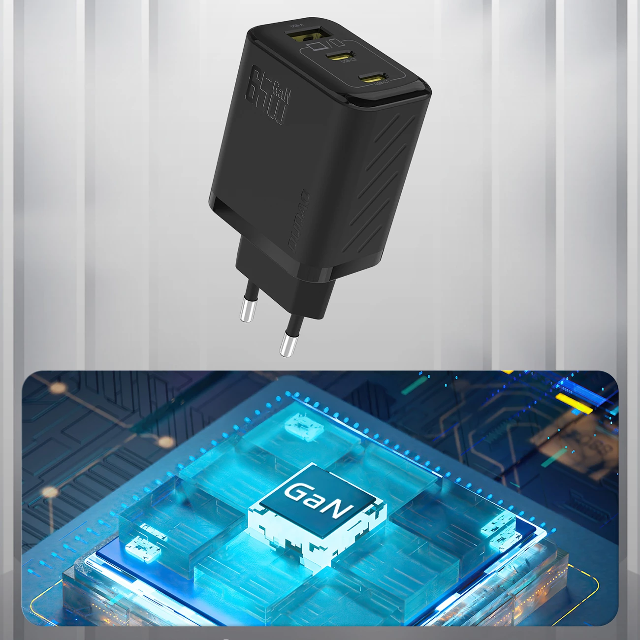 Karikues muri Dudao A29, 65W, GaN, 2x USB-C + 1x USB-A, i zi