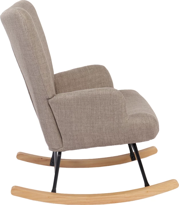 Karrige lëkundëse Jianna, stof gri-bezhë, këmbë ngjyrë natyrale, 79x64x89cm