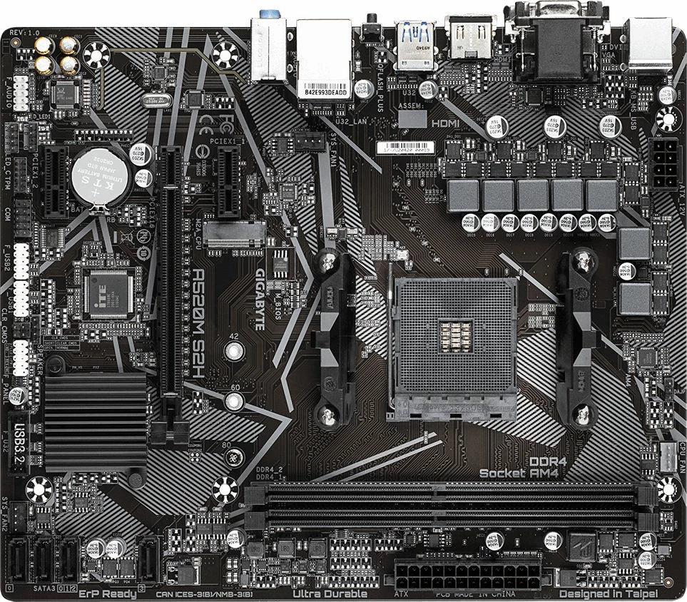 Pllakë amë Gigabyte A520M S2H, AM4, micro-ATX, DDR4 64GB, HDMI/DVI-D/VGA