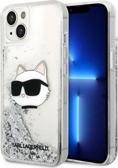 Mbështjellës Karl Lagerfeld KLHCP14MLNHCCS për iPhone 14 Plus 6.7", Glitter Choupette Head, Argjendtë