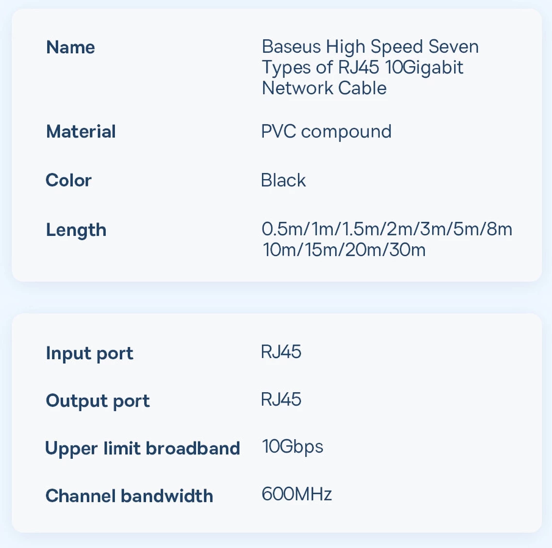 Kabllo rrjeti Baseus Speed Seven Cat 7, RJ45, 10Gbps, 5m, e zezë