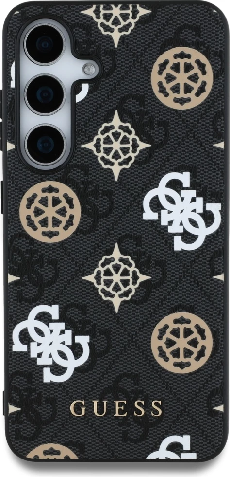 Mbështjellës Guess 4G Printed Colored Peony Pattern MagSafe për Samsung Galaxy S25, i zi