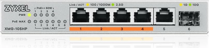 Switch Zyxel XMG-105HP, 2.5G Ethernet, PoE, Silver