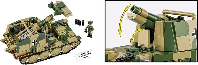 Set blloqe ndërtimi, Cobi, COBI-2665 Sd.Kfz.138/1 Grille Ausf. M, 720 elemente, shkallë 1:28, me figurë, kamuflazh jeshile