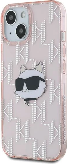 Mbështjellës Karl Lagerfeld IML Choupette Head & Monogram për iPhone 14/15/13, Rozë