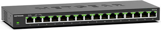 Switch rrjeti NETGEAR GS316, 16x Gigabit Ethernet, fanless, metal, montim në mur