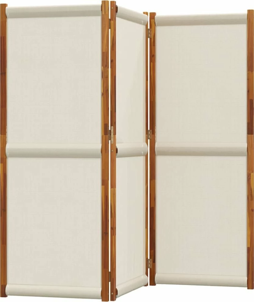 Paravan palosës vidaXL 3 panele 210x180 cm, dru akacie + tekstilene, gri e çelët