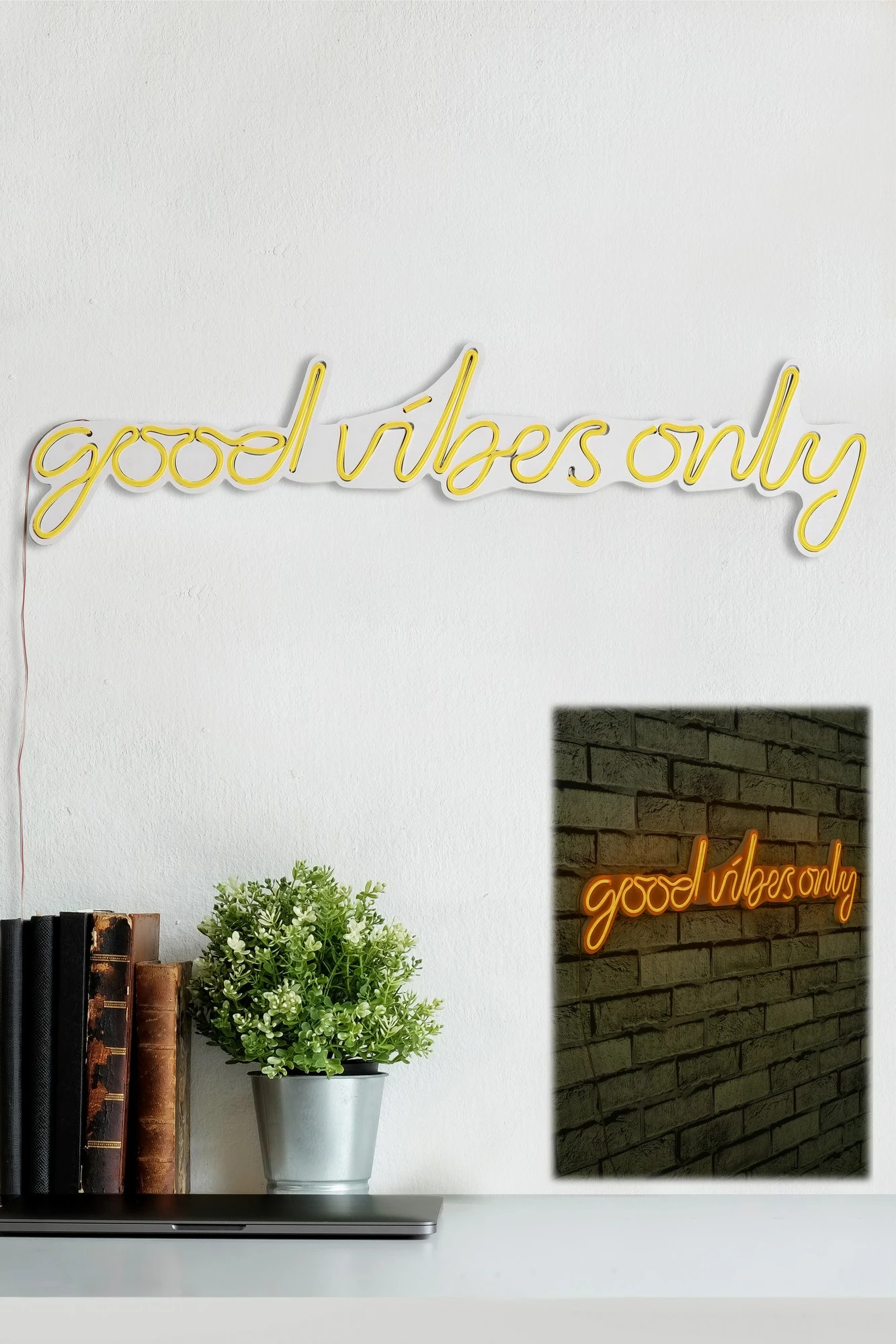 Dritë dekorative LED plastike, 'Good Vibes Only', e verdhë