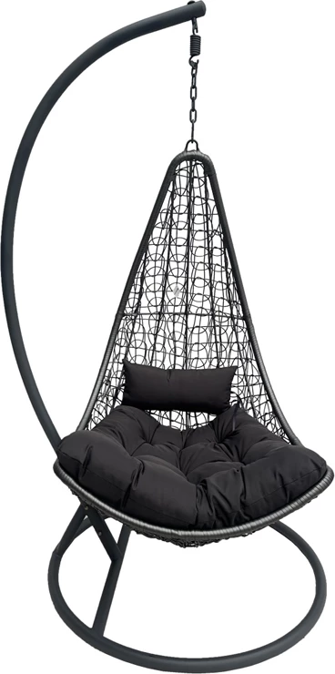 Karrige varëse Soleil, metal i zi, ratan natyral, jastëk i zi, 120x95x195cm