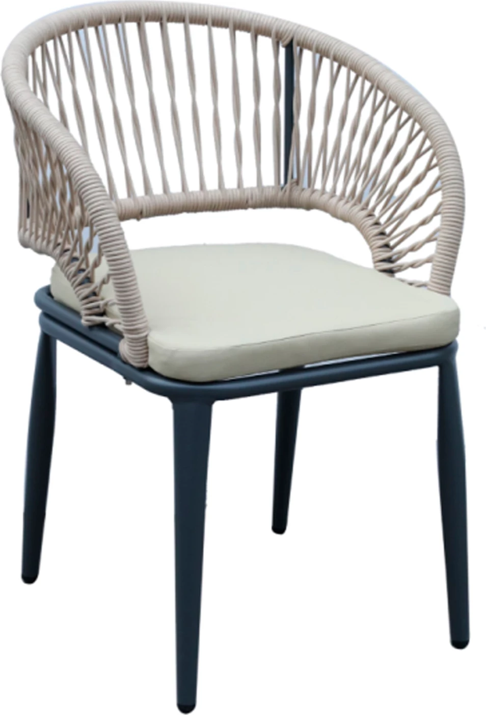 Karrige alumini MAGNET FH6287.01, kornizë gri e errët, litar P.E. ngjyrë krem e bardhë, 58x63x82Hcm, set prej 4 copash