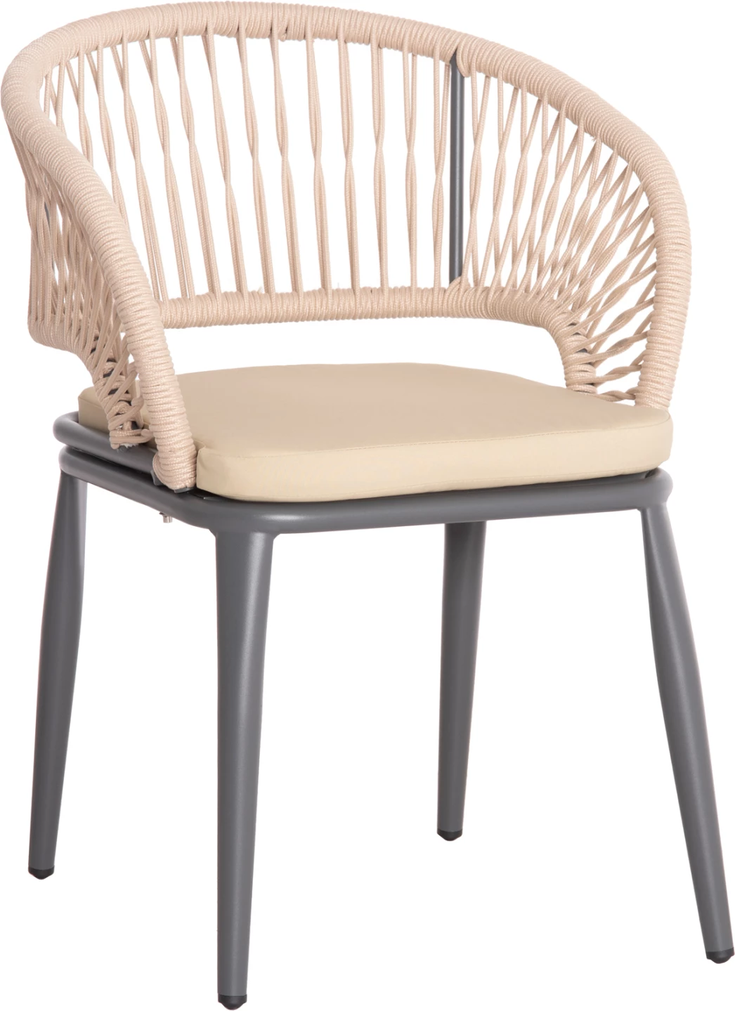 Karrige alumini MAGNET FH6287.01, kornizë gri e errët, litar P.E. ngjyrë krem e bardhë, 58x63x82Hcm, set prej 4 copash