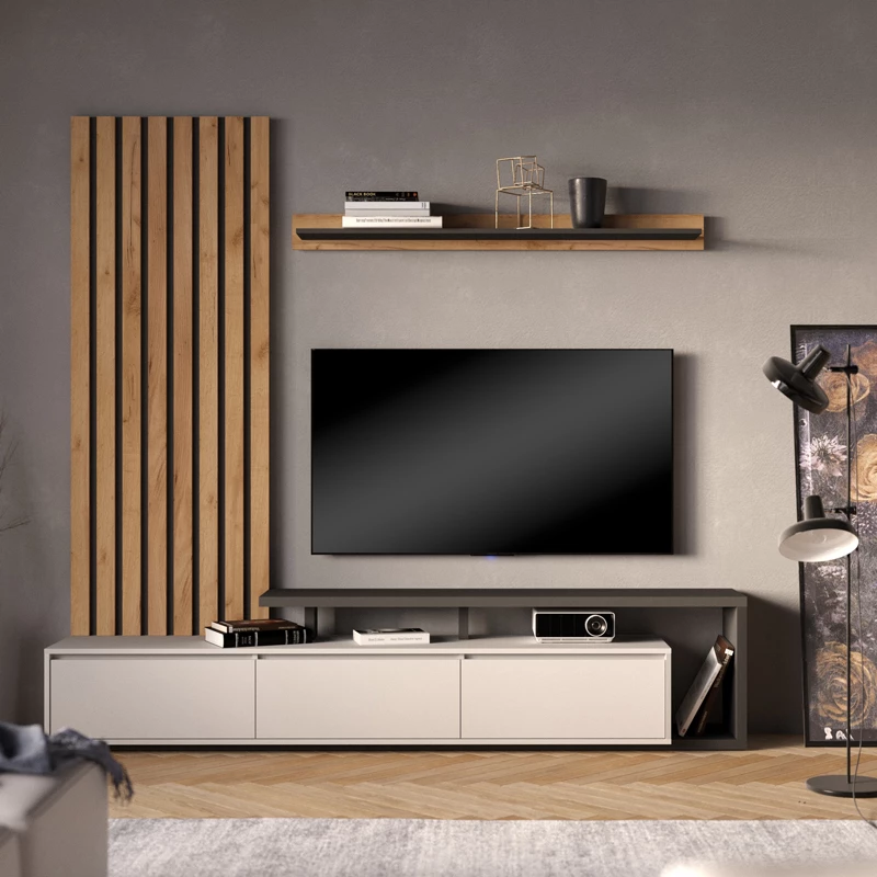 Set për dhomë ndeje melaminë antracit 225x37.6x210cm