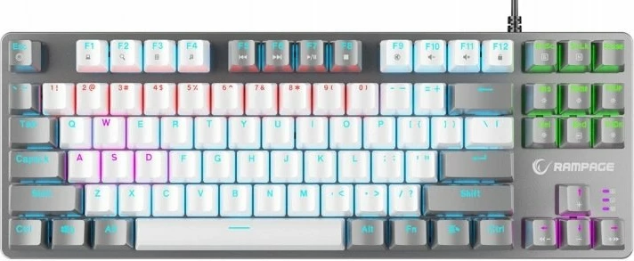Tastierë gaming mekanike Rampage Snug KRGD Red Switch TKL 80% 87 taste USB RGB (SNUGK14RS-WG), bardhë-gri
