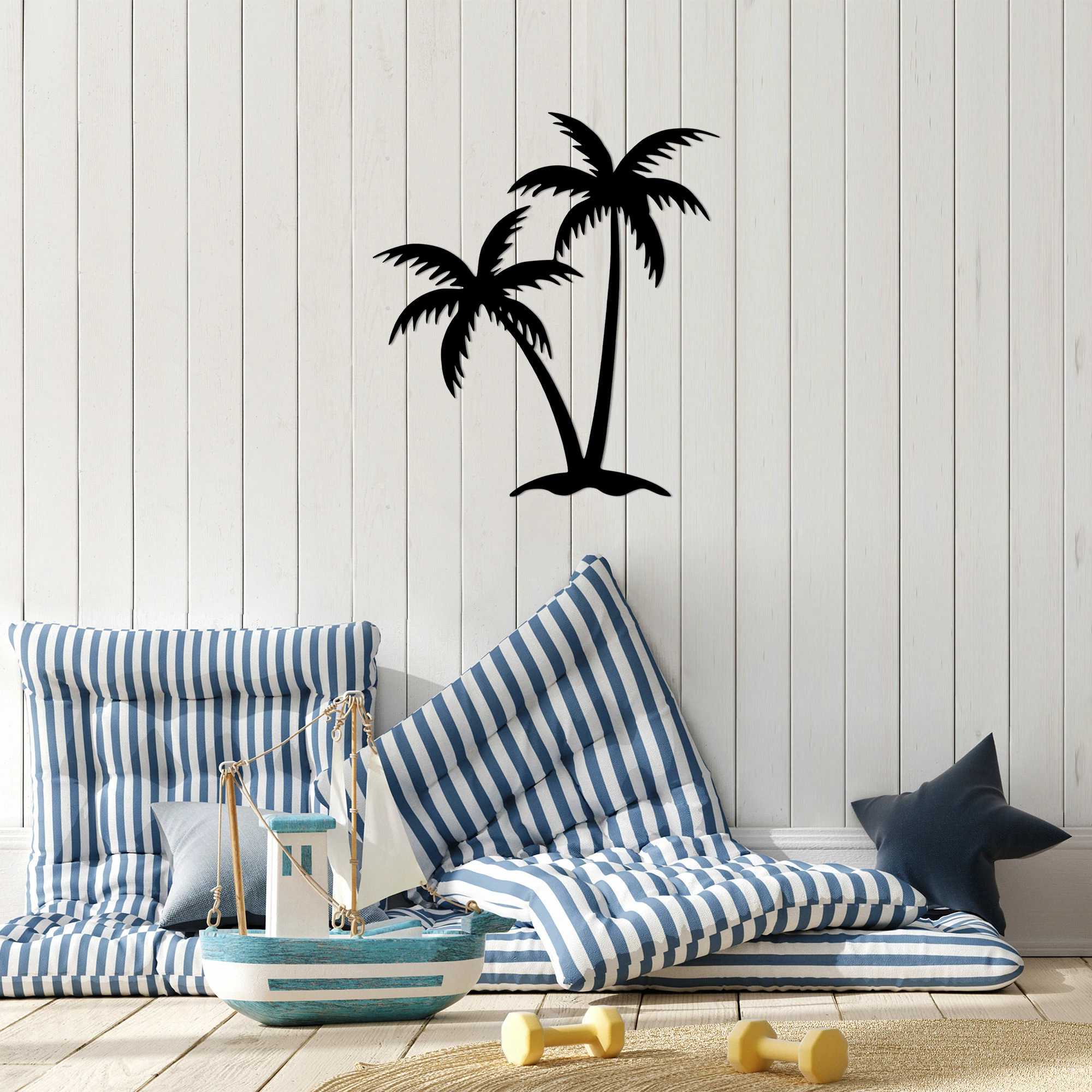 Aksesor dekorativ metalik për mur, Palm 2 - 436, ngjyrë e zezë, 63x70cm