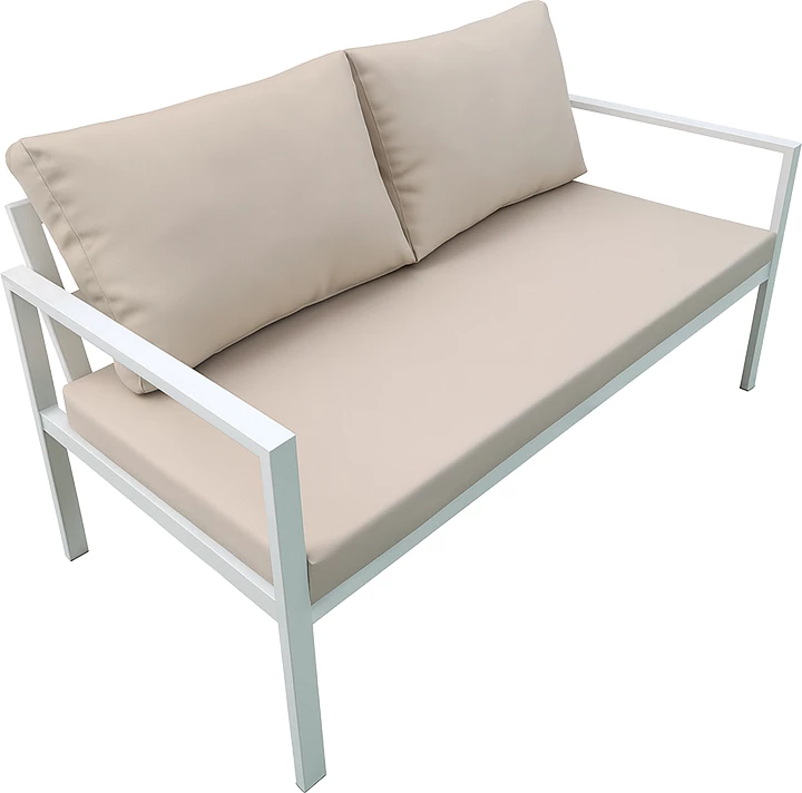 Set lounge për oborr, 4 pjesë, kornizë e bardhë, jastëkë bezhë, Gardenly