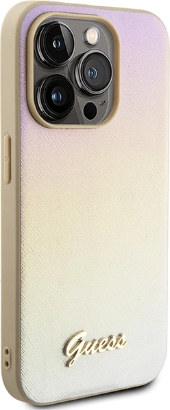 Mbështjellës Guess Saffiano Iridescent Script për iPhone 15 Pro Max 6.7", Gold